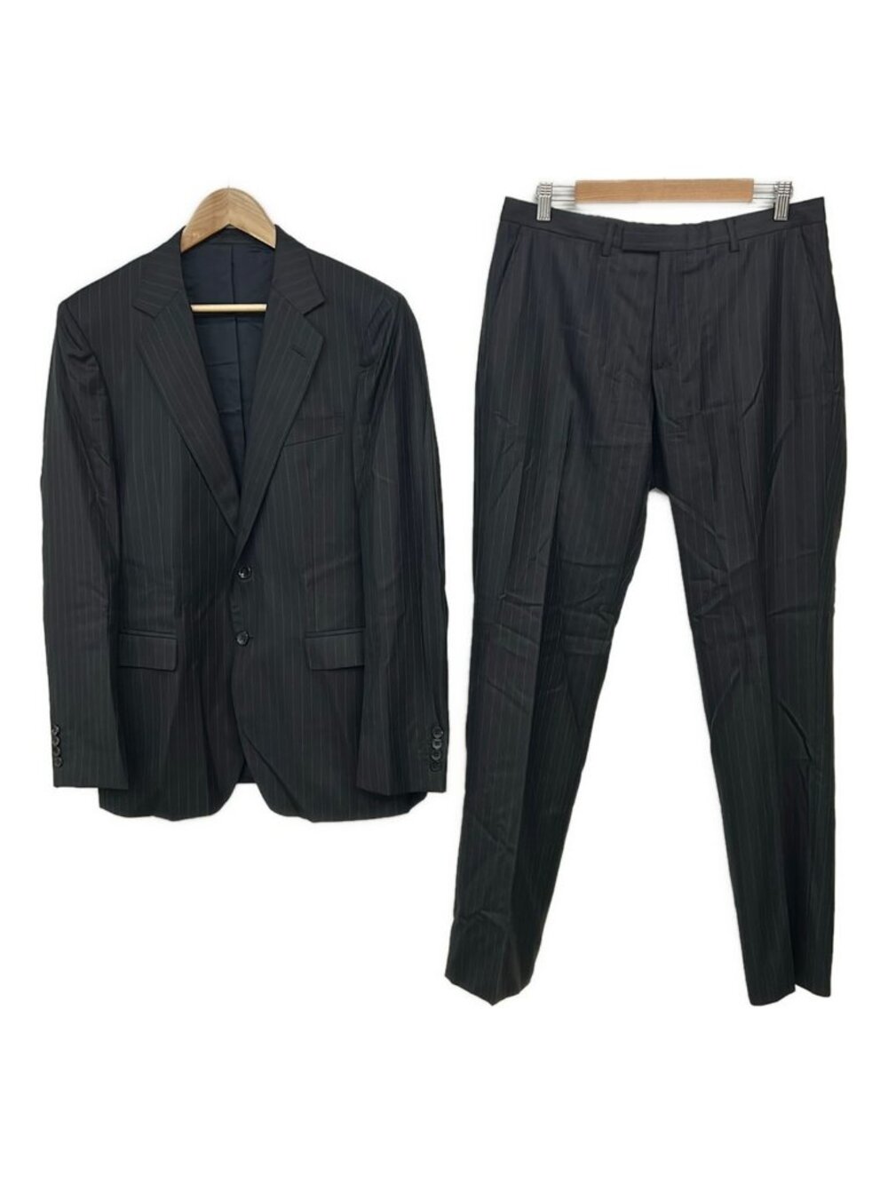 Gucci Single Suit Black Gray Striped Shoulder Pad